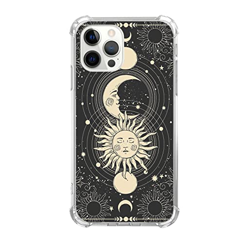 Fisgerod Schwarze himmlische Sonne und Mond und Stern Hülle für iPhone 13 Pro, Sonne Mond Stern Muster Hülle für Mädchen Frauen Jungen Männer, Niedlich Weich TPU Bumper Case für iPhone 13 Pro von Fisgerod