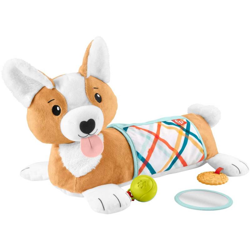 3-in-1 Hündchen Spielkissen für Bauchlage mit 3 Spielzeugen, Kuscheltier von Fisher-Price