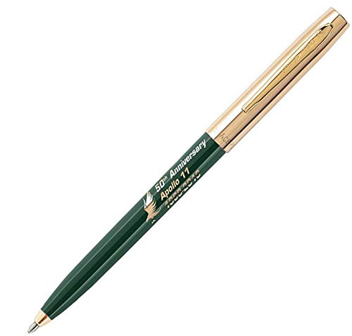 Fisher Space Pen: Kugelschreiber Apollo 11, Sonderausgabe „50th Anniversary“, goldfarbene Kappe mit aufgedrucktem Logo, schwarze Tinte Schaft grün von Fisher Space Pen