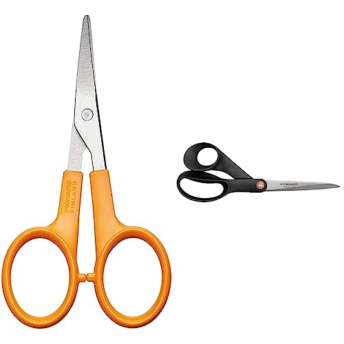 Fiskars Maniküreschere, Gebogen, Scherenlänge: 10 cm, Qualitätsstahl/Kunststoff, Classic, 1000813 & Universalschere, Gesamtlänge: 21 cm, Qualitätsstahl/Kunststoff, Functional Form, Schwarz, 1019197 von Fiskars