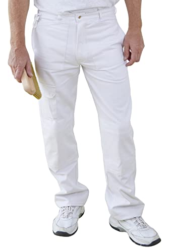 Fit For The Job 100% Baumwolle Drill Multi Pocket Weiß Malerhose Cargohose mit Kniepolstertaschen & Handytasche, Weicher Baumwollbohrer für bequemes Arbeiten - 86,4 cm Taille Fit For The Job 100% Baumwolle Drill Multi Pocket Weiß Malerhose Cargohose mit Kniepolstertaschen & Handytasche, Weicher Baumwollbohrer für bequemes Arbeiten - 86,4 cm Taille von Fit For The Job