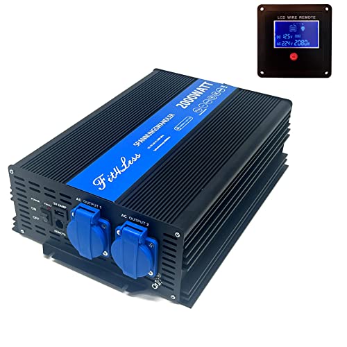 DC 12V to AC 230V 50Hz 2000W Rated Power Inverter 4000W Surge Pure sine Wave with dual sockets, USB and LCD Display. von Fit4Less