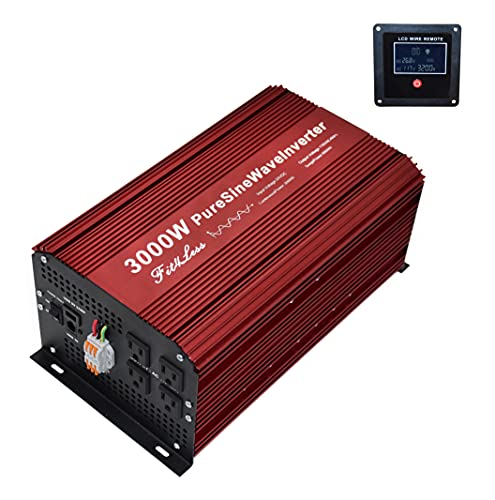 Wechselrichter mit 3000 W Ausgangsleistung und vier Steckdosen, reine Sinuswelle, Eingang DC 24 V Ausgang 110 V 60 Hz, ideal für 24 V Solaranlage. von Fit4Less