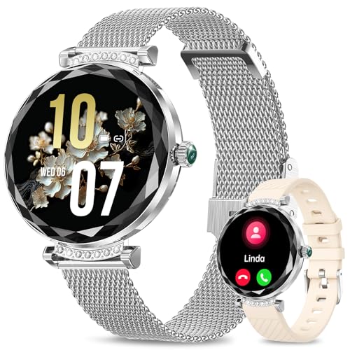 Fitonme Smartwatch Damen Rund mit Telefonfunktion, 1,19 Zoll AMOLED Display Fitnessuhr mit 100+ Sportmodi Pulsuhr SpO2 Schlafmonitor, IP68 Wasserdicht Sportuhr Armbanduhr für Android iOS Silber von Fitonme