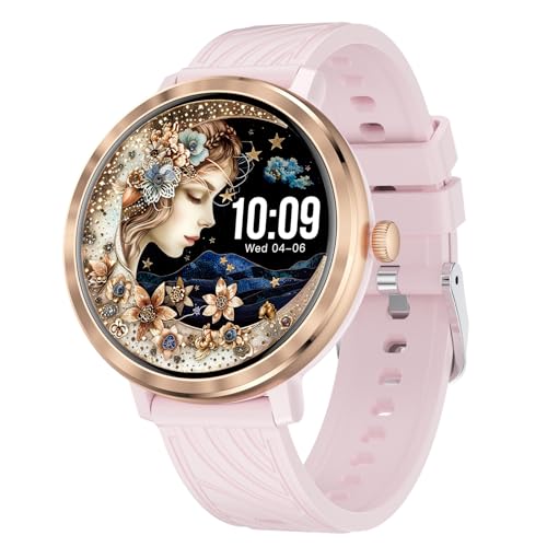 Smartwatch Damen, Smart Watch mit Telefonfunktion, 1,19" AMOLED Fitnessuhr Damen Sportuhr mit 100 Sportmodi & IP68, Herzfrequenz SpO2 Schlafmonitor, Armbanduhr Schrittzähler Uhr für Android iOS Gold von Fitonme