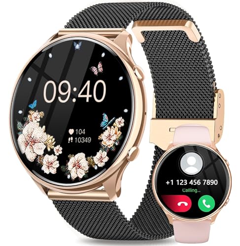 Fitonme Smartwatch Damen mit Telefonfunktion, 1,39 Zoll HD Voll Touchscreen, Armbanduhr mit 120+ Sportmodi SpO2 Pulsuhr Schlafmonitor, IP67 Wasserdicht Sportuhr für iOS Android Schwarz Gold von Fitonme