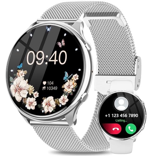 Fitonme Smartwatch Damen mit Telefonfunktion 1,39 Zoll Always-on Display, IP67 Wasserdicht Sportuhr Armbanduhr mit Schlafmonitor Pulsuhr SpO2 Blutdruckmessung Schrittzähler für Android iOS von Fitonme