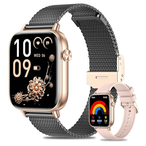 Smartwatch Damen mit Telefonfunktion, 1,83" Touchscreen Fitnessuhr 100+ Sportmodi Menstruationszyklus Pulsuhr SpO2 Schlafmonitor, IP68 Wasserdicht Fitness Tracker für iOS Android Schwarzes Gold Smartwatch Damen mit Telefonfunktion, 1,83" Touchscreen Fitnessuhr 100+ Sportmodi Menstruationszyklus Pulsuhr SpO2 Schlafmonitor, IP68 Wasserdicht Fitness Tracker für iOS Android Schwarzes Gold von Fitonme