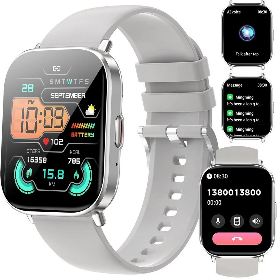 Fitonus Herren's & Damen's Telefonfunktion Smartwatch (2,01 Zoll, Android/iOS), mit 120+ Sportmodi, Schrittzähler Schlafmonitor IP68 wasserdicht von Fitonus