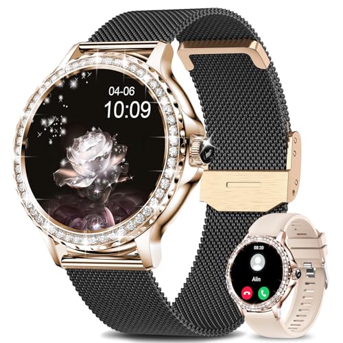 Fitonus Smartwatch Damen mit Telefonfunktion 1,3 Zoll HD Touchscreen, Smart Watch Rund mit Periodenverfolgung, 110+ Sport, Herzfrequenz, SpO2 Schlafmonitor, IP68 Fitnessuhr Tracker für iOS Android von Fitonus