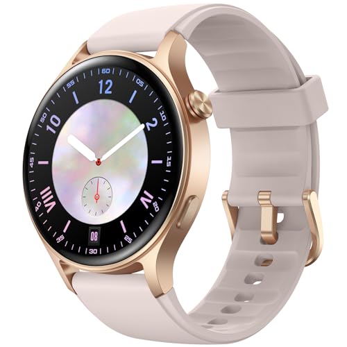 Smartwatch Damen Rund mit Telefonfunktion- 1.32" AMOLED Display, Fitnessuhr mit 110+ Sportmodi &3ATM, Fitness Tracker für iPhone/Android Schrittzähler mit Pulsmesser/ SpO2/ Schlafmonitor- Grau-rosa von Fitpolo