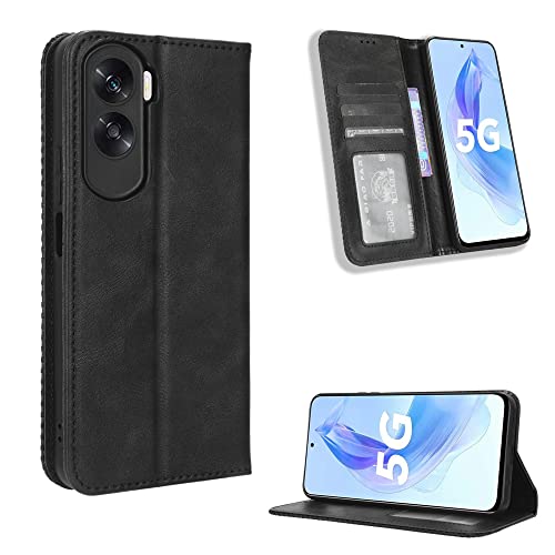 Fitudoos Handyhülle für Honor 90 Lite Hülle Leder, Handyhülle für Honor 90 Lite Hülle Leder Flip Case Brieftasche Etui - Schwarz von Fitudoos