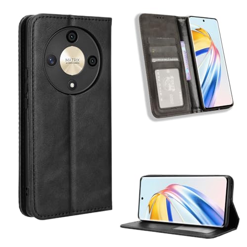 Fitudoos Handyhülle für Honor Magic 6 Lite 5G Hülle Leder, Handyhülle für Honor Magic 6 Lite 5G Hülle Leder Flip Case Brieftasche Etui - Schwarz von Fitudoos