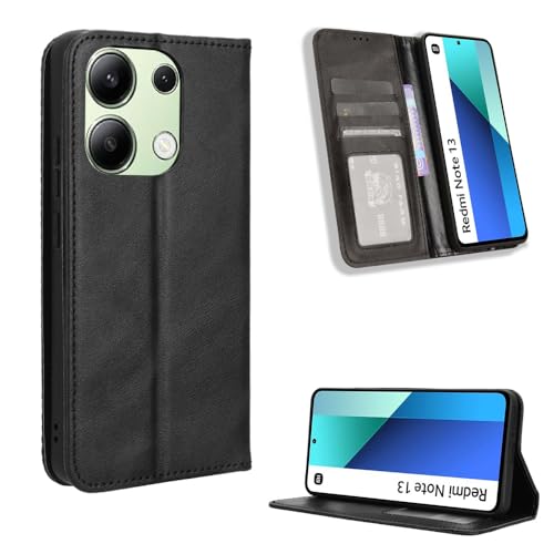 Fitudoos Handyhülle für Xiaomi Redmi Note 13 4G Hülle Leder, Handyhülle für Xiaomi Redmi Note 13 4G Hülle Leder Flip Case Brieftasche Etui - Schwarz von Fitudoos