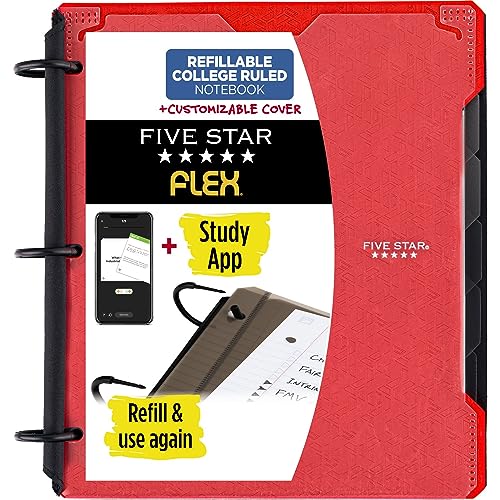 Five Star 29326AB2 Flex-Notizbuch, 1 Zoll, personalisierbar, Notizbuch und Binder, Rot von Five Star