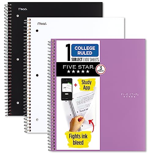 Five Star 820188-ECM Spiralnotizbücher + Lern-App, 1 Fächer, liniertes College-Papier, 100 Blatt, 27,9 x 21,6 cm, Schwarz, Weiß, Amethystviolett Five Star 820188-ECM Spiralnotizbücher + Lern-App, 1 Fächer, liniertes College-Papier, 100 Blatt, 27,9 x 21,6 cm, Schwarz, Weiß, Amethystviolett von Five Star