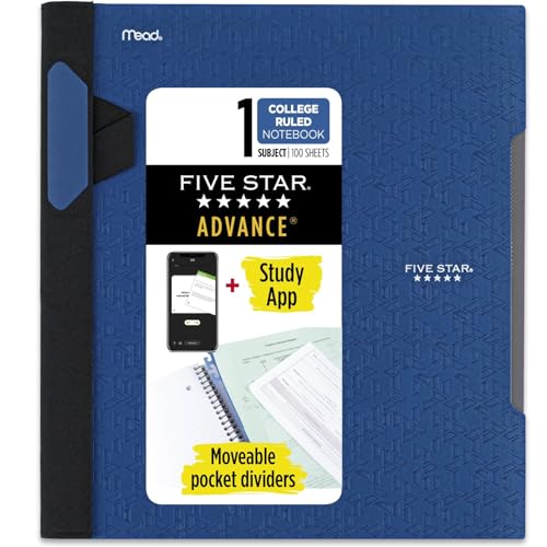 Five Star Advance 06322 Spiral-Notizbuch, liniertes College-Papier, 27,9 x 21,6 cm, 100 Blatt, mit Spiralschutz und beweglichen Trennwänden, Farbe variiert (06322) von Five Star