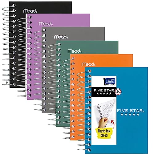 Five Star Fat Lil' Spiral-Notizbücher, liniert, 14 x 8,9 cm, 200 Blatt, Farbe kann variieren (38027), 6 Stück (1 Stück) von Five Star
