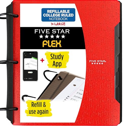 Five Star Flex Hybrid Notizbuch 29324AB2, 3,8 cm Hefter, Notizbuch und Ordner All-in-One, rot von Five Star