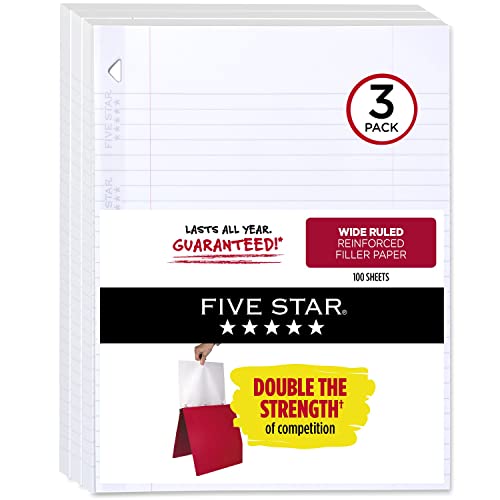 Five Star Füllpapier, breit liniert, verstärkt, lose Blätter, 100 Blatt/Packung, 3er-Pack (38033) von Five Star