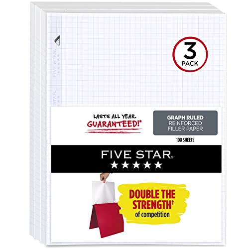 Five Star Loseblatt-Papier, 3er-Pack, 3-fach gelocht, verstärktes Füllpapier, kariertes liniertes Papier, 27,9 x 21,6 cm, 100 Blatt/Packung (38034) von Five Star