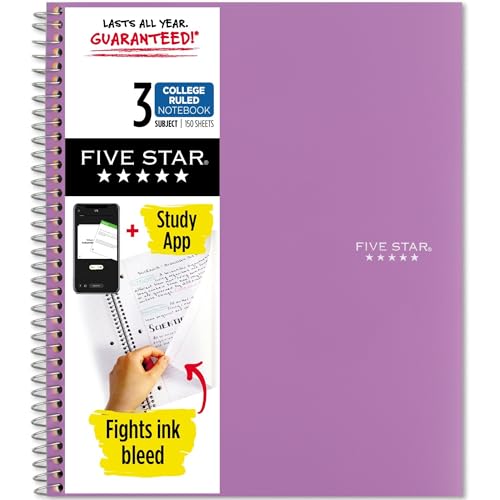 Five Star Spiral Notebook, 3 Subject, College Ruled Paper, 150 Sheets, 11" x 8-1/2, Purple (38746) von Five Star