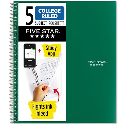 Five Star Spiral Notebook, 5 Subject, College Ruled, 200 Sheets, 11 x 8.5 Inch, Green (72079) by Five Star von Five Star