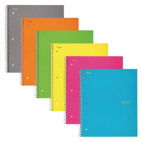Five Star Spiral Notebooks, 5 Subject, Wide Ruled Paper, 200 Sheets, 10-1/2" x 8", Assorted Colors, 6 Pack (38438) von Five Star