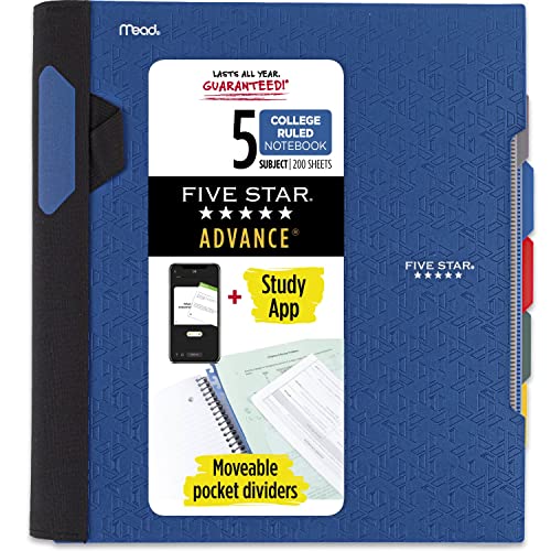Five Star modernes Spiralen-Notizbuch, 5 Fächer, mittelbreites, liniertes Papier, 2 Blatt, Farbe wird variieren (6326) 1 Packung kobalt von Five Star