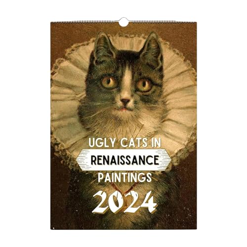 Fivtsme Katzenkalender 2024,Katzenkalender 2024 Wandkalender,Ugly Cat Renaissance-Kalender,12-Monats-Katzenkalender Mit Darstellung Hässlicher Katzenbilder,Lustige Katzengeschenke (29x21) von Fivtsme