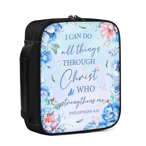 Blumen Bibeltasche für Frauen, christliche Bibelhülle, Christus-Design, stilvoller Schutz für Ihre heilige Schrift, Organizer-Abdeckung mit verstärktem Griff, blaue Blumen, Geschenke für Frauen von Fiwbnasz