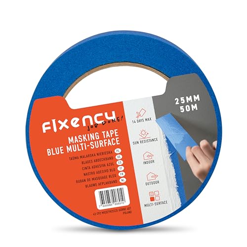 Fixency 1x Malerkrepp (25 mm x 50 m) I Kreppband Blau für Malerarbeiten und Renovierungen I Abklebeband zum Streichen, Lackieren, Renovieren von Fixency