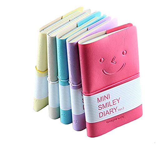 Mini Smiley-Notizbuch, Motiv: CRIVERS Smile-Design, Tagebuch/Tagebuch mit Gummiband, einer der modischsten Notizblöcke mit Kunstledereinband (zufällige Farbe, 5 Stück) von Fixget