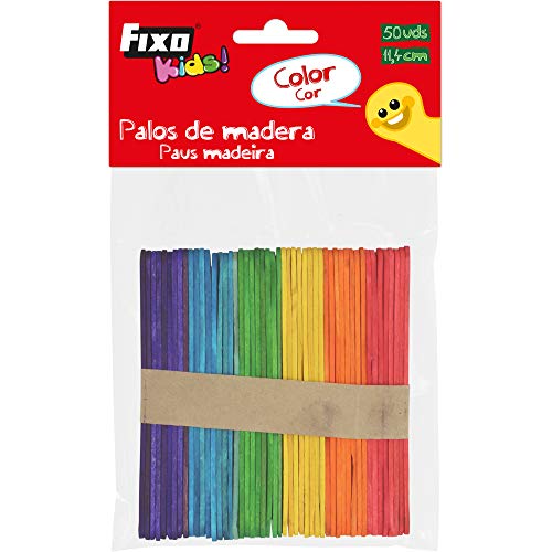 Fixo Kids 68005300 Holzstäbchen aus Naturholz, bunt, 11,4 cm, 50 Stück von Fixo