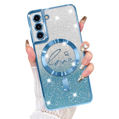 Fiyart Schutzhülle für Samsung Galaxy S21 Plus, kompatibel mit MagSafe Love Heart Plating Kameraschutz, transparent, magnetisch, Glitzer, für Damen und Mädchen, stoßfeste Handyhülle, S21+, 17 cm, Blau Fiyart Schutzhülle für Samsung Galaxy S21 Plus, kompatibel mit MagSafe Love Heart Plating Kameraschutz, transparent, magnetisch, Glitzer, für Damen und Mädchen, stoßfeste Handyhülle, S21+, 17 cm, Blau von Fiyart