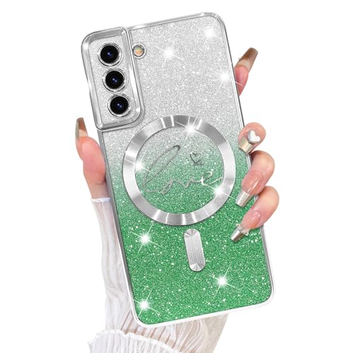 Fiyart Schutzhülle für Samsung Galaxy S21 Plus, kompatibel mit MagSafe Love Heart Plating Kameraschutz, transparente Handyhülle, magnetischer Glitzer für Damen und Mädchen, stoßfeste Hülle S21+ 17 cm Fiyart Schutzhülle für Samsung Galaxy S21 Plus, kompatibel mit MagSafe Love Heart Plating Kameraschutz, transparente Handyhülle, magnetischer Glitzer für Damen und Mädchen, stoßfeste Hülle S21+ 17 cm von Fiyart