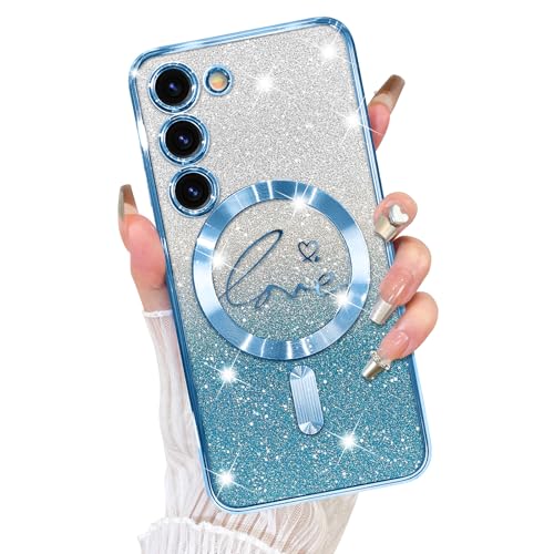 Fiyart Schutzhülle für Samsung Galaxy S23, kompatibel mit MagSafe-Herzbeschichtung, transparent, magnetisch, Glitzer, für Damen und Mädchen, Kameraschutz, stoßfest, 15,5 cm, Blau Fiyart Schutzhülle für Samsung Galaxy S23, kompatibel mit MagSafe-Herzbeschichtung, transparent, magnetisch, Glitzer, für Damen und Mädchen, Kameraschutz, stoßfest, 15,5 cm, Blau von Fiyart