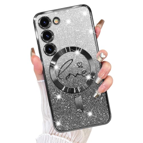 Fiyart Schutzhülle für Samsung Galaxy S23, kompatibel mit MagSafe-Herzbeschichtung, transparent, magnetisch, Glitzer, für Damen und Mädchen, Kameraschutz, stoßfest, 15,5 cm, Schwarz Fiyart Schutzhülle für Samsung Galaxy S23, kompatibel mit MagSafe-Herzbeschichtung, transparent, magnetisch, Glitzer, für Damen und Mädchen, Kameraschutz, stoßfest, 15,5 cm, Schwarz von Fiyart