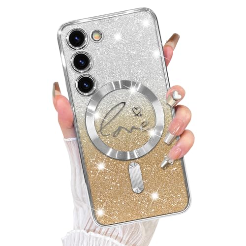 Fiyart Schutzhülle für Samsung Galaxy S23, kompatibel mit MagSafe-Herzbeschichtung, transparent, magnetisch, Glitzer, für Damen und Mädchen, Kameraschutz, stoßfest, 15,5 cm, Silber Fiyart Schutzhülle für Samsung Galaxy S23, kompatibel mit MagSafe-Herzbeschichtung, transparent, magnetisch, Glitzer, für Damen und Mädchen, Kameraschutz, stoßfest, 15,5 cm, Silber von Fiyart