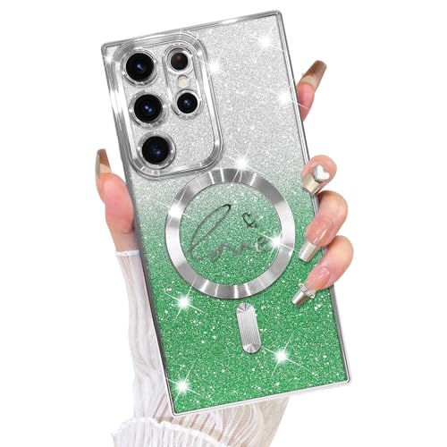 Fiyart Schutzhülle für Samsung Galaxy S23 Ultra, kompatibel mit MagSafe Love Heart Plating Kameraschutz, transparent, magnetisch, Glitzer, für Damen und Mädchen, stoßfeste Handyhülle, 17,3 cm, Grün Fiyart Schutzhülle für Samsung Galaxy S23 Ultra, kompatibel mit MagSafe Love Heart Plating Kameraschutz, transparent, magnetisch, Glitzer, für Damen und Mädchen, stoßfeste Handyhülle, 17,3 cm, Grün von Fiyart