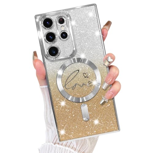 Fiyart Schutzhülle für Samsung Galaxy S23 Ultra, kompatibel mit MagSafe Love Heart Plating Kameraschutz, transparent, magnetisch, Glitzer, für Damen und Mädchen, stoßfeste Handyhülle, 17,3 cm, Silber Fiyart Schutzhülle für Samsung Galaxy S23 Ultra, kompatibel mit MagSafe Love Heart Plating Kameraschutz, transparent, magnetisch, Glitzer, für Damen und Mädchen, stoßfeste Handyhülle, 17,3 cm, Silber von Fiyart