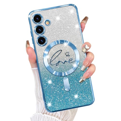Fiyart Schutzhülle für Samsung Galaxy S24 Plus, kompatibel mit MagSafe Love Heart Plating Kameraschutz, transparent, magnetisch, Glitzer, für Damen und Mädchen, stoßfeste Handyhülle, S24+, 17 cm, Blau Fiyart Schutzhülle für Samsung Galaxy S24 Plus, kompatibel mit MagSafe Love Heart Plating Kameraschutz, transparent, magnetisch, Glitzer, für Damen und Mädchen, stoßfeste Handyhülle, S24+, 17 cm, Blau von Fiyart