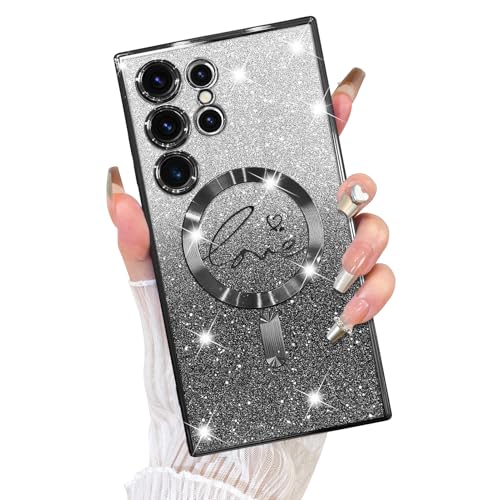Fiyart Schutzhülle für Samsung Galaxy S24 Ultra, kompatibel mit MagSafe Love Heart Plating Kameraschutz, transparent, magnetisch, Glitzer, für Damen und Mädchen, stoßfeste Handyhülle, 17,3 cm, Schwarz Fiyart Schutzhülle für Samsung Galaxy S24 Ultra, kompatibel mit MagSafe Love Heart Plating Kameraschutz, transparent, magnetisch, Glitzer, für Damen und Mädchen, stoßfeste Handyhülle, 17,3 cm, Schwarz von Fiyart