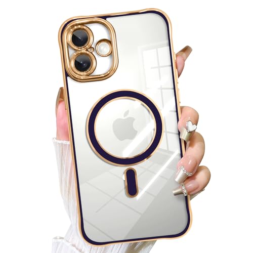 Fiyart Schutzhülle für iPhone 16, kompatibel mit MagSafe-Beschichtung, abnehmbare Objektivabdeckung, transparent, magnetisch, stoßfest, für Damen und Mädchen, 15,5 cm, Dunkelviolett von Fiyart