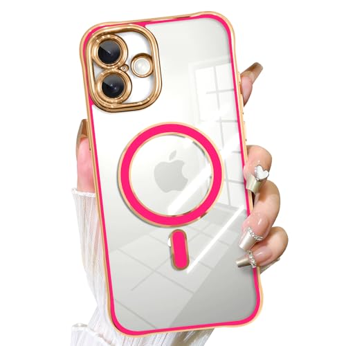 Fiyart Schutzhülle für iPhone 16, kompatibel mit MagSafe-Beschichtung, abnehmbare Objektivabdeckung, transparent, magnetisch, stoßfest, für Damen und Mädchen, 15,5 cm, Hot Pink von Fiyart