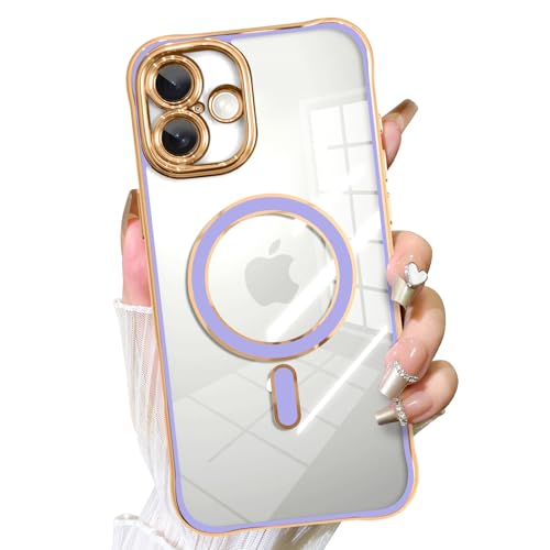 Fiyart Schutzhülle für iPhone 16 Plus, kompatibel mit MagSafe-Beschichtung, abnehmbare Objektivabdeckung, transparent, magnetisch, stoßfest, für Damen und Mädchen, 17 cm, Hellviolett von Fiyart