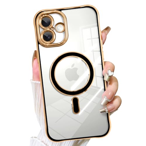 Fiyart Schutzhülle für iPhone 16 Plus, kompatibel mit MagSafe-Beschichtung, abnehmbare Objektivabdeckung, transparent, magnetisch, stoßfest, für Damen und Mädchen, 17 cm, Schwarz von Fiyart