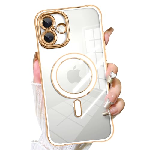 Fiyart Schutzhülle für iPhone 16 Plus, kompatibel mit MagSafe-Beschichtung, abnehmbare Objektivabdeckung, transparent, magnetisch, stoßfest, für Damen und Mädchen, 17 cm, Weiß von Fiyart