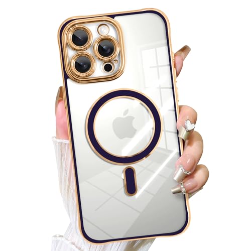 Fiyart Schutzhülle für iPhone 16 Pro, kompatibel mit MagSafe-Beschichtung, abnehmbare Objektivabdeckung, transparent, magnetisch, stoßfest, für Damen und Mädchen, 16 cm, Dunkelviolett von Fiyart