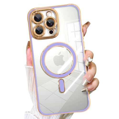 Fiyart Schutzhülle für iPhone 16 Pro Max, kompatibel mit MagSafe-Beschichtung, abnehmbare Objektivabdeckung, transparent, magnetisch, stoßfest, für Damen und Mädchen, 17,5 cm, Hellviolett von Fiyart